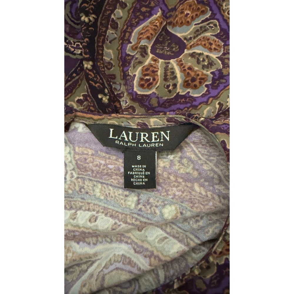 Lauren Ralph Lauren Purple Paisley Long Sleeve  Drape Sheath Dress Womens 8 326 - Picture 6 of 6